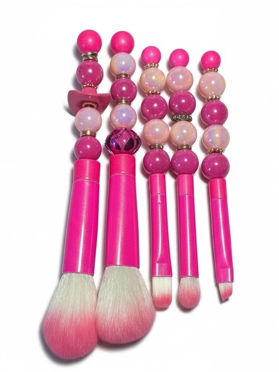 Other - Pink Glam Beaded Makeup Brush Set – 5 Piece Statement Collection